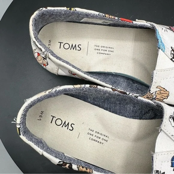 Toms Nautical Dogs Canvas Classic Slip On Shoes Women 6.5 White - Picture 8 of 11